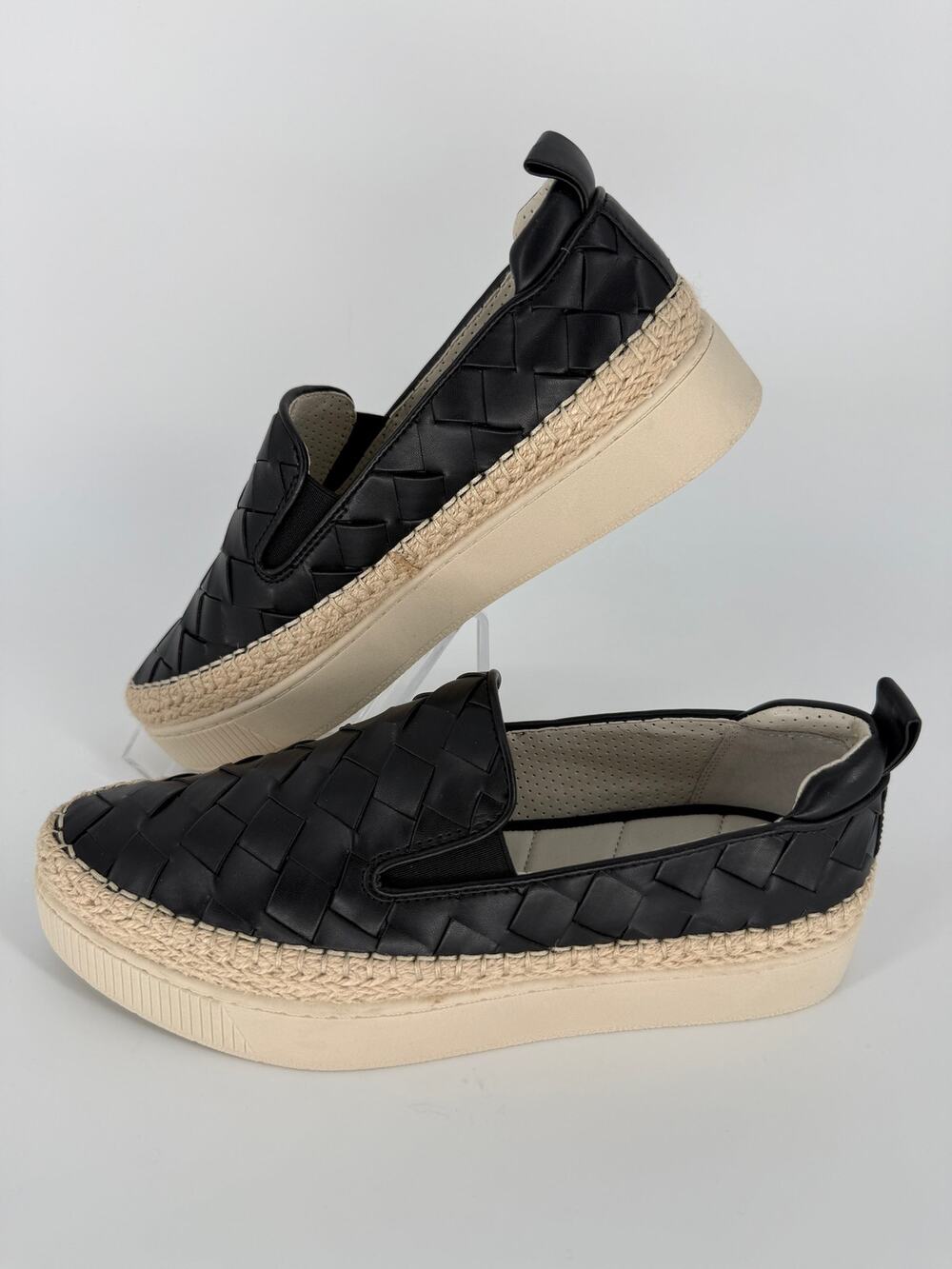 Franco Sarto Homer 3 Womens 9 Black Woven Espadrille Platform Slip On Shoes